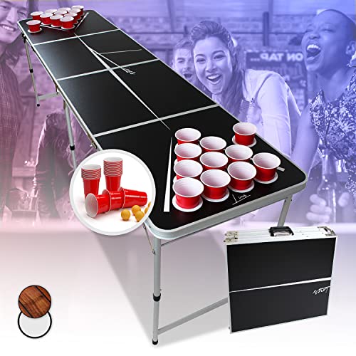 Beercup Beer Pong Tisch für Partyspiele, Klappbarer Bierpong Tisch, Bier Pong Tisch Set mit Redcups-Becherhalter, Robuster Beerpong Spiel Tisch, Höhenverstellbare und Wasserfeste Bierpong-Tische von BeerCup-Classics