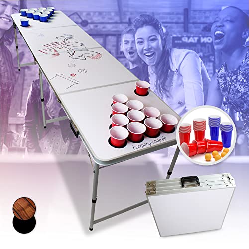 Beercup Bierpong Tische, Beer Pong Set für Partyspiele, Beerpong Tisch Klappbar & Höhenverstellbar, Beer Pong Tisch mit Halter, Bierpong Tisch Wasserfest, Bierpongtisch mit Whiteboard Marker von BeerCup-Classics