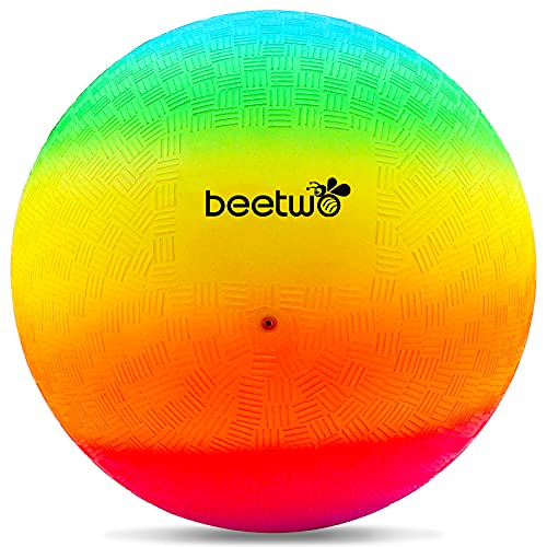 Bouncy Kickball, PVC Kinder Spielball, Mehrfarbig Regenbogen Ball Kinder, Fußball Softball, Kinderball für Drinnen und Draußen (8,5 Zoll) - Regenbogen von Beetwo