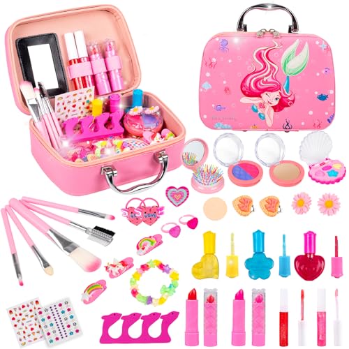 Kinderschminke Set Mädchen,Spielzeug ab 4 5 6 Jahre Schminkkoffer Mädchen,Waschbar Schminke Kinder Makeup Set,Schminkset Mädchen Schminktasche Mädchen Geschenke für Mädchen 3 4 5 6 7 8 9 Jahre von Beeyouk