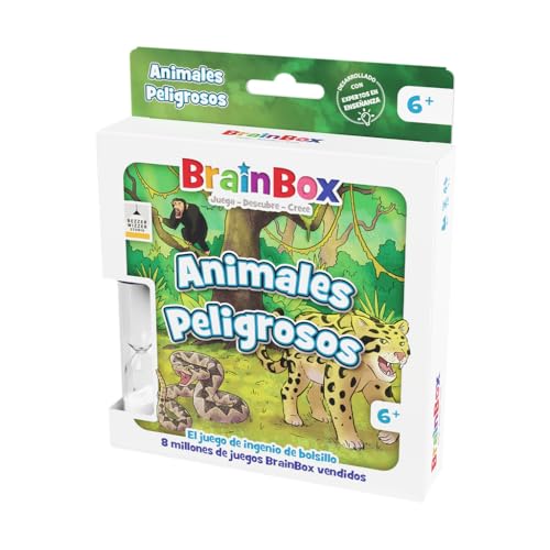 Beezerwizzer Studio BrainBox Pocket gefährliche Tiere, Kartenspiel, ab 6 Jahren, ab 1 Spieler, 10 Minuten pro Spiel, Spanisch von Beezerwizzer Studio