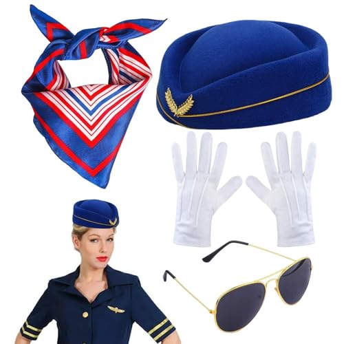 Airline Stewardess Kostümzubehör Set | Flugbegleiter Cosplay Kostüme Für Erwachsene | Airline KostümAccessoires Für Damen | Frauen Stewardess Dress Up Kostümzubehör Für Halloween Karnevalsfeiern von Befeixue