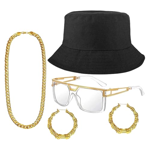 Befeixue 80er-Jahre-Accessoires für Damen, Hip-Hop-Schmuck für Herren,80er-Jahre-Herren-Outfit, 90er-Motto- -Outfits | Hip-Hop-Partydekorationen, gefälschte Goldkette, Goldgräberkostüm für von Befeixue