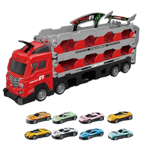 Befeixue Autotransporter Spielzeug,Autotransporter Spielzeug-LKW,Tragbare Transporter-LKW-Rennstrecke - Zusammenklappbare Aufbewahrungsrennbahn mit 8 Legierungsautos, Spielzeugautobahn-Set für von Befeixue