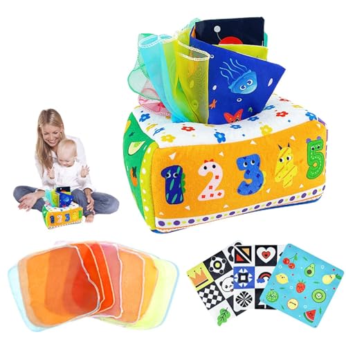 Befeixue Baby Taschentuchbox Spielzeug | Taschentuchbox Aus Stoff Montessoris Spielzeug | Baby Sensorikspielzeug Mit 8 Seidenschals | Früherziehung Stoffspielzeug Für Junge Und Mädchen von Befeixue