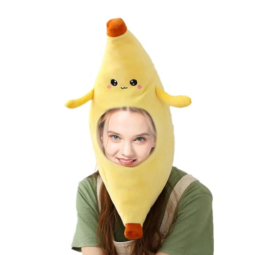 Befeixue Bananenhutkostüm, Bananen -Kopfbedeckung,Plüschfrucht Halloween Kopfbedeckung | Bananenhut -Foto -Requisiten Kostüm für Erwachsene Halloween Dress Up und Cosplay von Befeixue