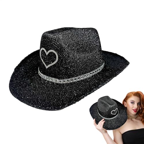 Befeixue Cowgirl Hats Women, Glitter Cowboy Hut, Westlicher Hut breit funkelnd, Party Kopfwege Kostümzubehör, Cosplay -Requisiten für Männer Frauen von Befeixue