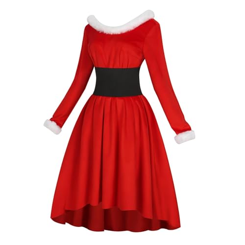 Befeixue Damen-Mrs.-Claus-Kostüm, Mrs.-Claus-Kostüm für Erwachsene | Vintage Weihnachtskleid Weihnachtsmannkleid Claus Kostüm - Rundhals-Weihnachtskostüm-Kleid, hautfreundliches von Befeixue