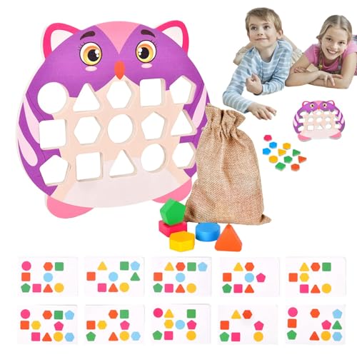 Befeixue Form-Matching-Puzzle, Form-Matching-Spiel Farbe - Farbsensortafel aus Holz,Lernspielzeug für Kinder ab 3 Jahren, Denkaufgabe für 2 Spieler mit Karten von Befeixue