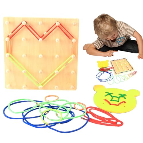 Befeixue Geoboards mit Gummibändern, Gummibandspiel | Hölzernes Denksportspielzeug, Manipulative Mathe-Geoboards | Buntes Kleinkind-Brettspiel, Lernspielzeug für Kinder, und Mädchen von Befeixue