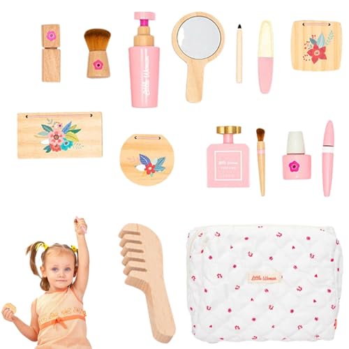 Befeixue Hölzernes Schönheitssalon-Spielset, hölzernes Make-up-Spielzeugset,Pretend Beauty Salon Toys Make-up-Set | Make-up-Spielzeug-Set, vorgeben, Schönheitssalon-Spielzeug, Kleinkind-Make-up-Set von Befeixue