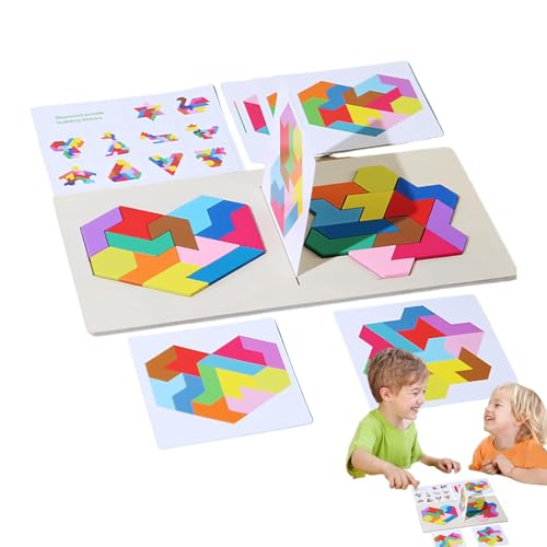 Befeixue Holzblock-Puzzle,Holz-Puzzleblock, Zwei-Spieler-Puzzlespielzeug, Früherziehung Holzmusterblöcke Set Tangram-Rätsel für Kleinkinder von 3–5 Jahren von Befeixue