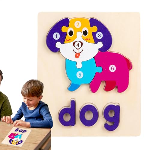 Befeixue Holzpuzzles für Kinder,Holzpuzzles für Kleinkinder, 3D-Blöcke, Puzzle, Denksportaufgaben, Spielzeug, STEM-Puzzle mit Wörtern und Formen, pädagogische Rätsel für Kleinkinder ab 3 Jahren von Befeixue