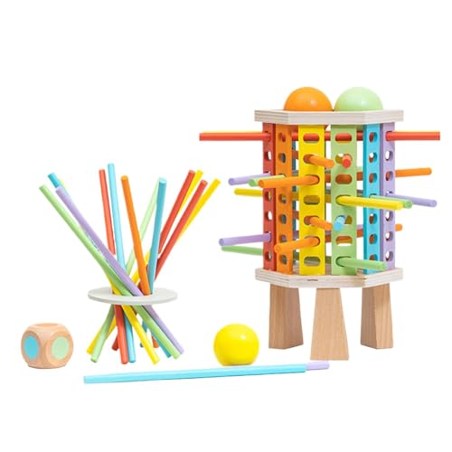 Befeixue Holzstab-Turmspiel,Holzturm-Spielstäbe | Ballwurfspiel,Zählspielzeug für die kognitive Entwicklung, Reisespiel, Feinmotorikspiel für Kinder ab 3 Jahren von Befeixue