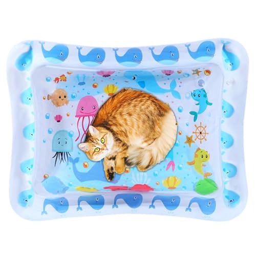 Befeixue Katzen Wassersensorische Spielmatte | Katzen Wassermatten Spielzeug | Bauch Wassermatte Für Babys | Wasser Sensormatte Für Haustiere | Sommer Aufblasbare Wassermatte Für Katzen Und Hunde von Befeixue