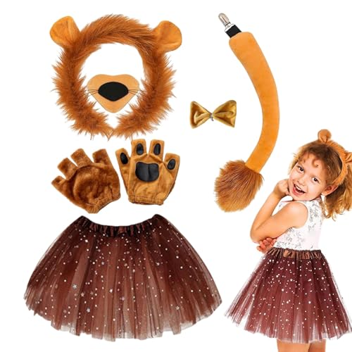 Befeixue Mädchen Löwen Kostüm Set | 6 Stück Löwen Cosplay Kostümzubehör Kit | Lion Tutu Rock Kostüm Für Kinder | Kinder Tierkostüm Zubehör Für Halloween Karneval Geburtstag von Befeixue