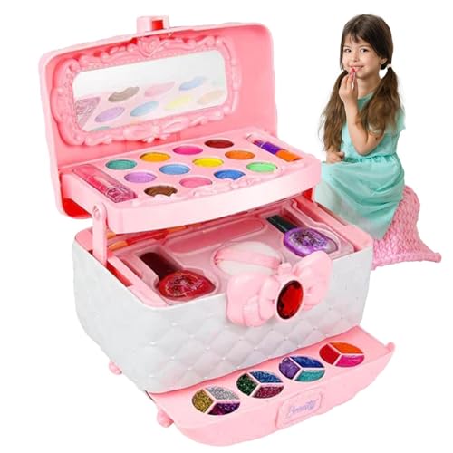 Befeixue Make-up-Set für Mädchen,Sicheres und waschbares rosafarbenes Make-up-Set für Kinder | Tragbares Make-up-Koffer-Set für Kleinkinder, Prinzessinnen-Kosmetikkoffer, Kinder-Make-up-Set, Keine von Befeixue