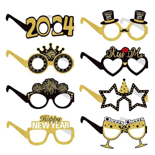 Befeixue Neujahrsbrille, Papierbrille,8X tragbare Weihnachtsbrille für Neujahr | Silvesterzubehör, leichte Fotografie-Dekoration, Fotokabinen-Requisiten, Gläser für Neujahr von Befeixue