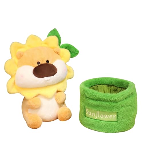 Befeixue Niedlicher Hamster-Plüsch, ausgestopfter Hamster - Sonnenblumen-Hamster-Kuscheltier mit Blumentopf - Kreative und weiche Puppe, gemütliches Spielzeug für Bett, Sofa, Wohnzimmer, Schlafzimmer von Befeixue