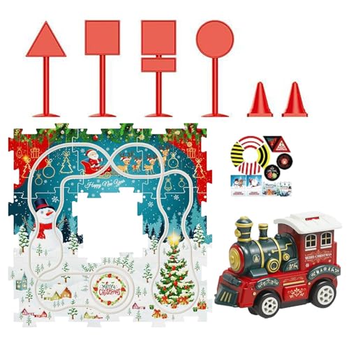 Befeixue Puzzle-Rennwagen-Spielset,Puzzle-Racer-Auto-Schienenset - Weihnachtspuzzle-Gleise mit Zug | Puzzle-Rail-Car-Abenteuerspielzeug, pädagogisches Puzzle-Spielzeug für und Mädchen von Befeixue