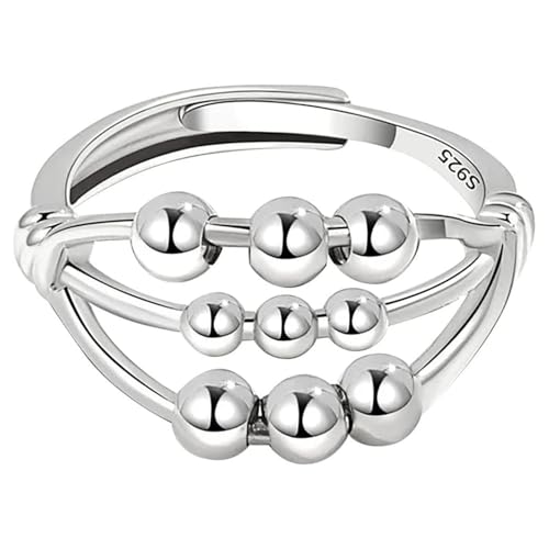 Befeixue Silberne Anti-Angst-Ringe für Frauen | Mädchenring mit Perlen Spinner Verstellbarer drehbarer Ring,Verstellbarer offener Ring, Rings Schmuck Geschenk für Frauen Mädchen von Befeixue