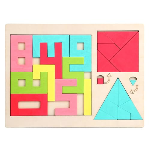 Befeixue Tangrams für Kinder, Holzblockpuzzle | Geometrische Formblöcke Denksportaufgaben - Holzpuzzle-Lernspielzeug für Kinder ab 3 Jahren, Tangram-Puzzleset mit geometrischen Formen von Befeixue