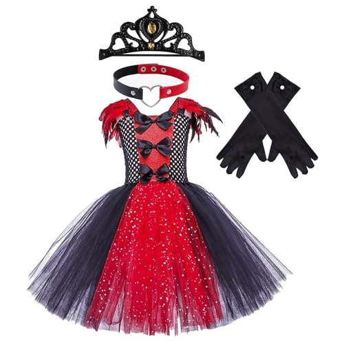 Befeixue Vampirkostüm für Mädchen,Vampirkostüm für Kinder Mädchen,Gothic-Tüllkleid für Teenager - 2–12 Jahre altes Gothic-Halloween-Tüllkleid mit Krone, Handschuhen, Halskette von Befeixue