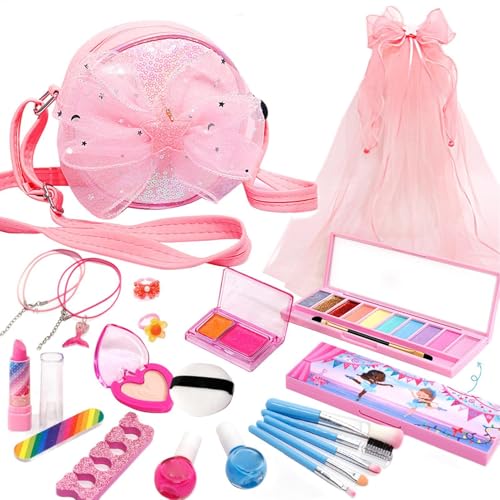 Befeixue Waschbares Kinder-Make-up-Set,Kinder-Make-up-Set | Waschbares echtes Kinder-Make-up-Spielset | Kosmetikkoffer Tragbares Make-up-Set für Kinder Mädchen, Geburtstagsspielzeug von Befeixue