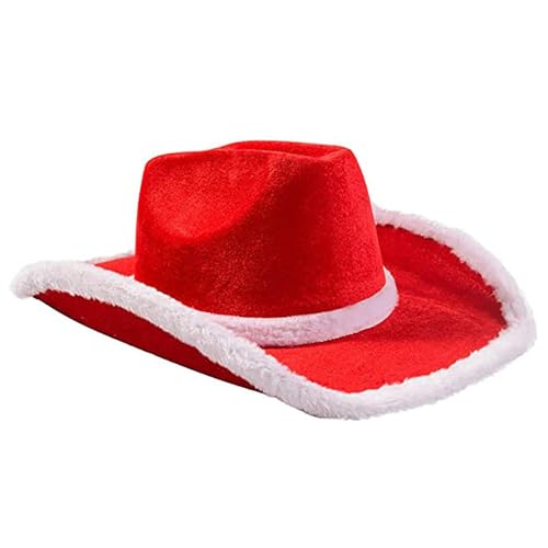 Befeixue Weihnachtsmann-Cowgirl-Hut, Weihnachts-Cowboy-Hut - Westernhut mit weißer Krempe - Unisex-Cowboy-Cowgirl-Anziehmütze für Weihnachtskostümpartys von Befeixue