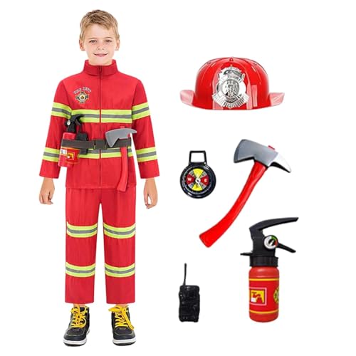 Feuerwehrmann Kostüm Für Kinder | Kinder Feuerwehr Kostüm Set | Feuerwehrmann Rollenspiel Kostüm | Feuerwehrchef Rollenspiele Outfit | Feuerwehrmann Cosplay Kostüm Zubehör Für Halloween Partys von Befeixue