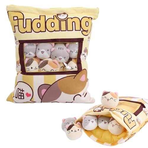 Snackkissen Plüschtiere | Puddingkissen Stofftier | Snack Beutel Plüsch Wurfkissen | Süßes Pudding Katzen Snackkissen | Abnehmbares Katzen Puppen Plüschkissen Zur Raumdekoration von Befeixue