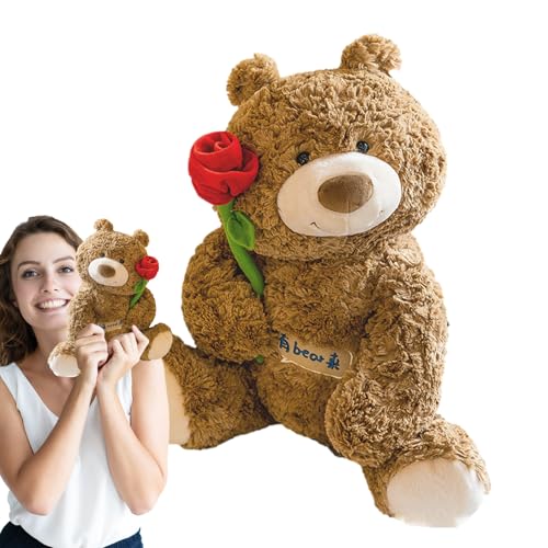 Stofftier Bär Spielzeug Mit Rose | Valentinstag Plüschbären Puppenspielzeug | Niedliche Plüschtiere Bären Mit Rose | Kuschelige Rosen Bär Puppengeschenke Zum Valentinstag, Geburtstag, Weihnachten von Befeixue