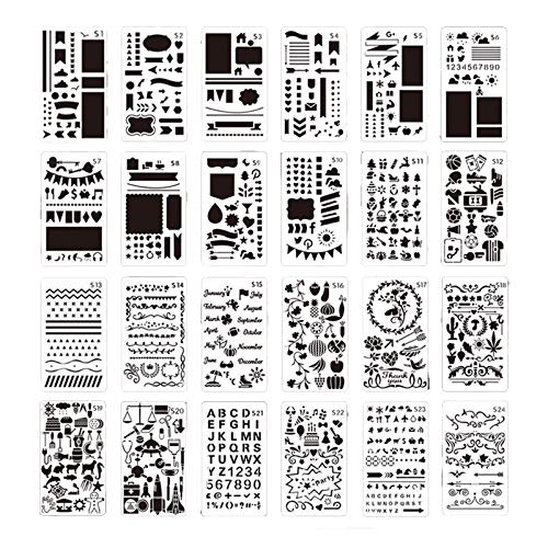 Begchy 24PCS DIY Zeichnungsvorlage Journal Schablonen Thema Spitze Lineal Kinder Zeichenbrett Malvorlage von Begchy