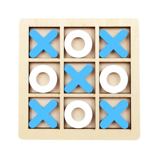 Begchy Holzbrett Tic-Tac Toe-Spiel XO Tischspiel Spielzeug Klassisches Familien-Kinder-Puzzlespiel Lernspielzeug Blau+Weiß von Begchy