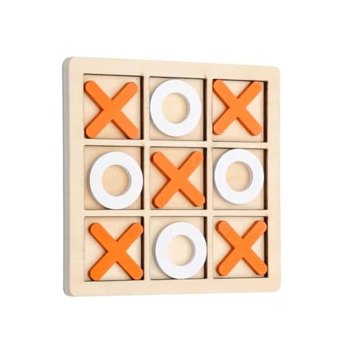 Begchy Holzbrett Tic-Tac Toe Spiel XO Tischspiel Spielzeug Klassisches Familienkinder Puzzlespiel Lernspielzeug Orange + Weiß von Begchy