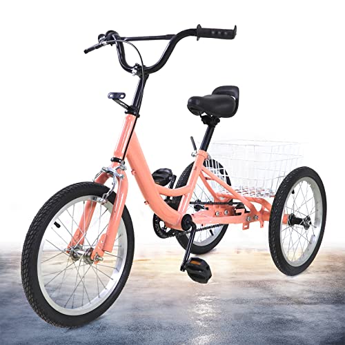 Begoniape Kinderdreirad ab 3-7 Jahren, 14 Zoll Lauffahrrad Kinder Dreirad Fahrrad, Lauflernhilfe mit Korb Klemmbremse Verstellbarer Lenker&Sattel Handgriff Kinderwagen-Kissen Hellorange von Begoniape