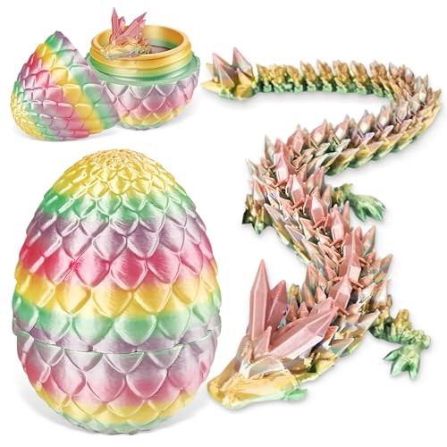 3D Gedrucktes Drachenei, Drachenei mit Drache, Geheimnisvolle Drachen Spielzeug, Beweglicher Drache, Drachen Spielzeug, Geschenke Beweglicher Drachen Figuren für Easter Dekoration (Regenbogen) von Beibeijia