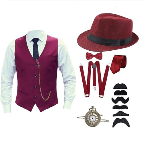 20er Jahre Herren Accessoires, Mafia Karneval Kostüm Herren, Faschingskostüme Männer, Fasching Kostüme Herren Hosenträger Herren Kostüm Set Deko, Peaky Blinders Kostüm, Gangster Kostüm von Beichwtd