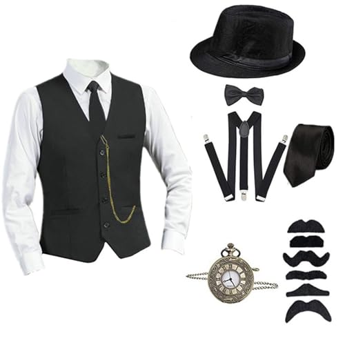 20er Jahre Herren Accessoires, Mafia Karneval Kostüm Herren, Faschingskostüme Männer, Fasching Kostüme Herren Hosenträger Herren Kostüm Set Deko, Peaky Blinders Kostüm, Gangster Kostüm von Beichwtd