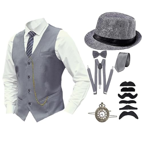 20er Jahre Herren Accessoires, Mafia Karneval Kostüm Herren, Faschingskostüme Männer, Fasching Kostüme Herren Hosenträger Herren Kostüm Set Deko, Peaky Blinders Kostüm, Gangster Kostüm von Beichwtd