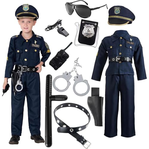 Beichwtd 80er Trainingsanzug, Polizei Kostüm Kinder, Polizistenkostüm und Faschingskostüme für Kinder, Polizeikostüm inklusive Hemd, Hose, Hut, Gürtel, Handschellen und Holster von Beichwtd