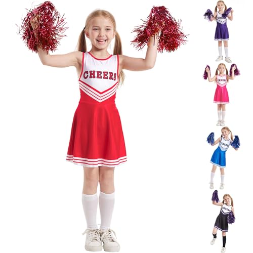 Beichwtd Cheerleader Kostüm Kinder Kleid, mit Pompons Socken, Cheerleadering Outfit Mädchen,Faschingskostüme, Cheerleading - Cheer Uniformen für Halloween Dress Up Fasching Party Kostüm Mottoparty von Beichwtd