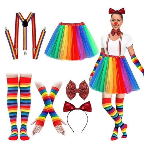 Beichwtd Discounter, Clown Kostüm Erwachsene Set, Faschingskostüme Damen,Karneval Cosplay,Tüllrock mit Beinwärmern,Clown Kostümzubehör,Clownsnase,Halloween Kostümzubehör,Zirkus Requisiten von Beichwtd