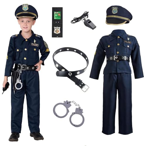 Beichwtd Faschingskostüme Kinder, Polizei Kostüm Kinder, Kostüm Kinder Jungen, Polizistenkostüm und Faschingskostüme für Kinder, Polizeikostüm inklusive Hemd,Hose,Hut,Gürtel, Handschellen und Holster von Beichwtd