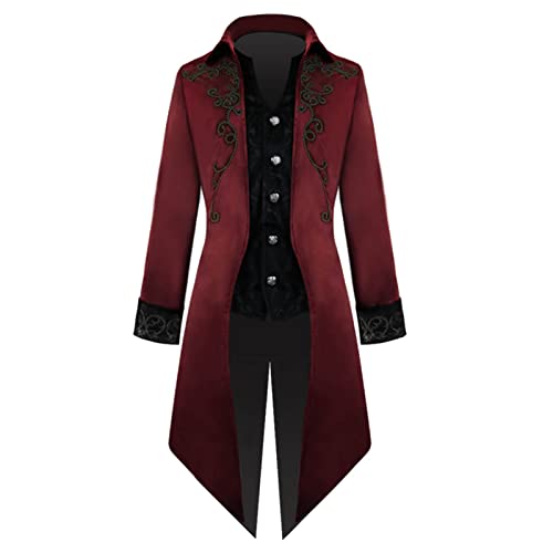 Beichwtd Herren Mittelalter Steampunk Jacke Karneval Smoking Party Kleidung Retro Gothic Frack Mantel Viktorianisches Gehrock Renaissance Hof Stickerei Mantel Halloween Piraten Vampir Cosplay Kostüme von Beichwtd