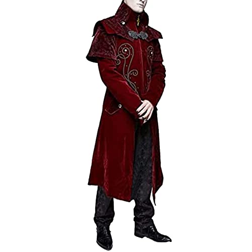 Beichwtd Herren Mittelalter Steampunk Jacke Retro Gothic Frack Mantel Halloween Piraten Vampir Cosplay Kostüme Viktorianisches Gehrock Renaissance Hof Stickerei Mantel Karneval Smoking Party Kleidung von Beichwtd