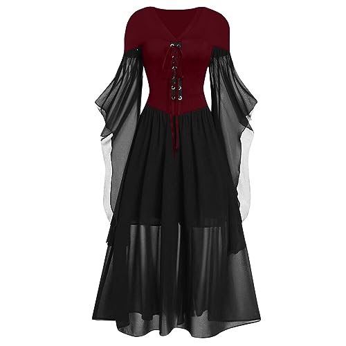 Beichwtd Kleid Mittelalter Damen Medieval Dress Kleidung Halloween Kostüm Cosplay Gothic Renaissance Viktorianisches Corsagenkleid Wikinger Kleidunger Große Größen Piratenkostüm Prinzessin Kleider von Beichwtd