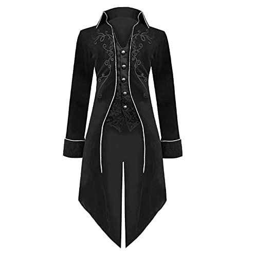 Beichwtd Steampunk Herren Jacke Karneval Smoking Party Kleidung Viktorianisches Gehrock Halloween Piraten Vampir Cosplay Kostüme Renaissance Hof Stickerei Mantel Mittelalter Retro Gothic Frack Mantel von Beichwtd