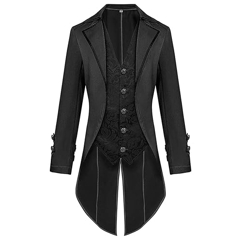 Beichwtd Steampunk Herren Jacke Mittelalter Viktorianisches Gehrock Karneval Smoking Party Kleidung Retro Gothic Frack Mantel Renaissance Hof Stickerei Mantel Halloween Piraten Vampir Cosplay Kostüme von Beichwtd