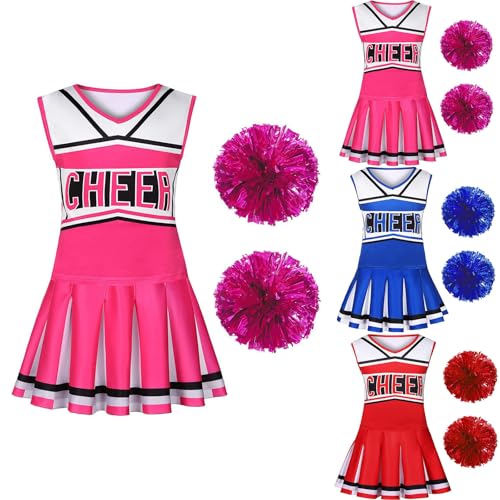 Cheerleader Kostüm Kinder Kleid, mit Pompoms und Kopfschmuck, Cheerleadering Outfit Mädchen Kinderkostüm Cheerleade Kinder Cheer Outfit Karneval Kostüm für Karneval Halloween,Fasching,Mottoparty von Beichwtd